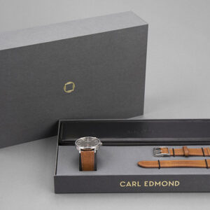 Elegant watch gift set box with compartments for multiple accessories.