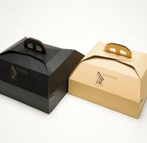 Custom carry box with built-in handle, designed for durable and stylish packaging of food, gifts, or retail items.